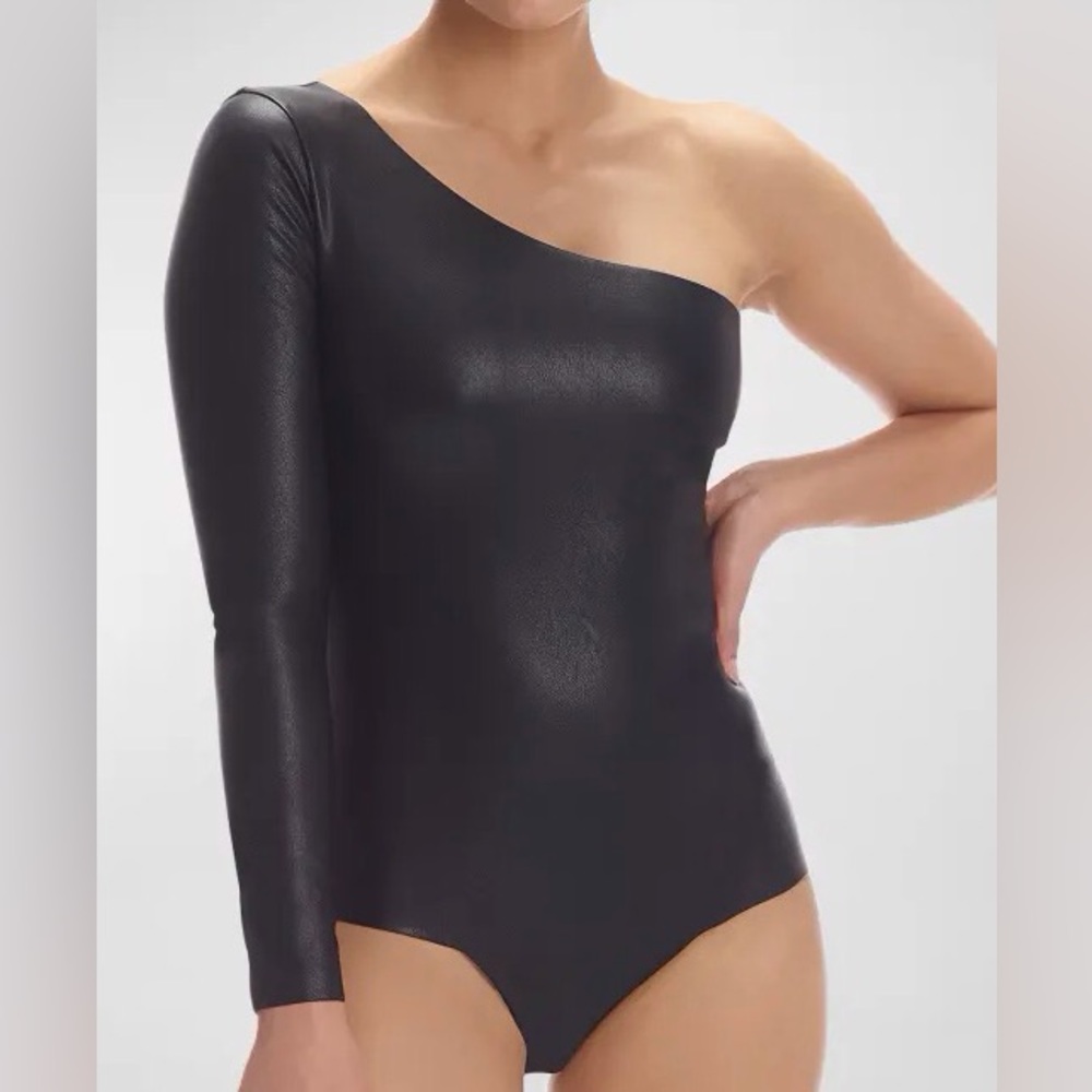 Commando Black Faux Leather One Shoulder Bodysuit size SMALL NWT